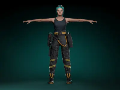 Engineer Girl game character Low-poly 3D model