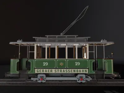 Tram 3D Model Gameready trolley car Low-poly 3D model