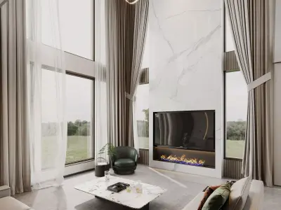 Modern living room dining room interior scenes 361 3D model