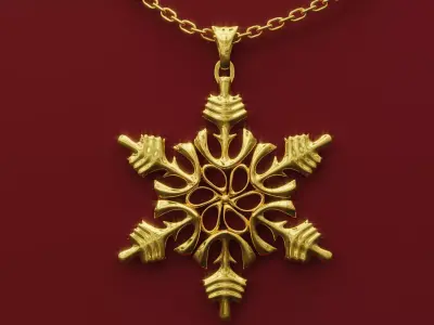 Golden Snowflake Pendant 3D model