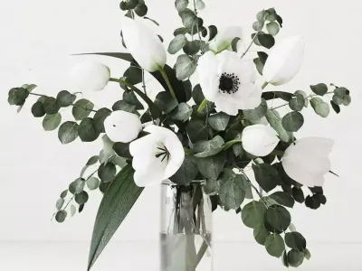 Eucalyptus bouquet with tulips 3D model