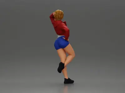 Sexy girl with short hair in mini jacket shorts leaning on a car 3D print model