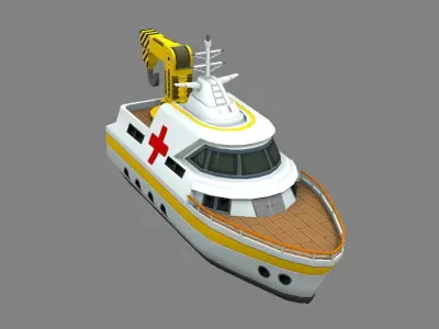 Cartoon rescue ship Low-poly 3D model