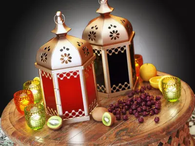 Decorative Set moroccan lanterns on table 3D model