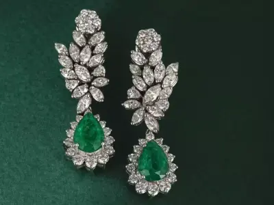 Luxury Emerald Drop Earrings 3D model
