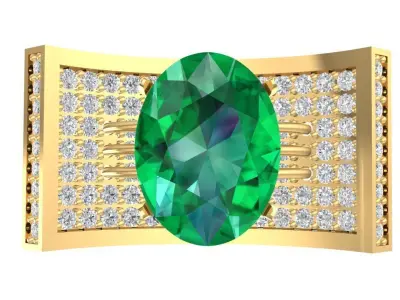 Contemporary Emerald and Diamond Statement Ring for Women  2895 3D print model
