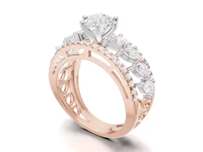 Pointer Diamond Engagement Ring With Pear Diamond Band Style  3D print model