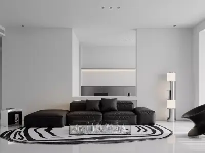 Modern living room dining room interior scenes 156 3D model