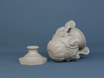 Decorated urn with female head and flower garland 3D model