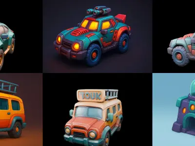 Stylized Car Advanced model bundle 10 pack 100 glb 3D model