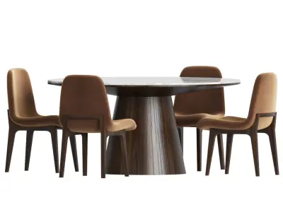Dining Set round table with four chairs 3D model