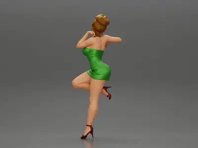 Sexy girl in mini dress and heels Leaning Against wall 3D print model