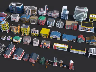 Low Poly City Town Pack Low-poly 3D model