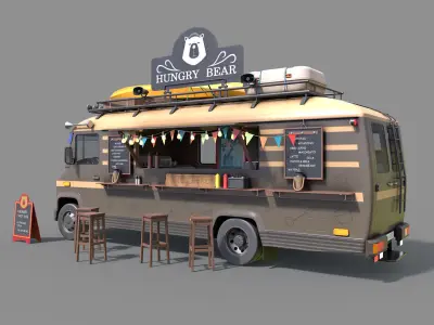 Hipster Food Truck Low-poly 3D model