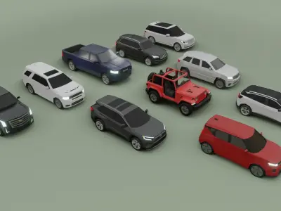 low-poly SUV pack - 10 SUV Low-poly 3D model