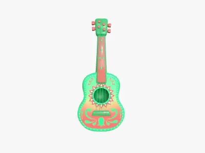 Cartoon Mexican Guitar A09 Green - Music Instrument Design Low-poly 3D model