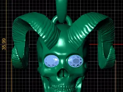 Gold horned skull pendant 3D printable model  3D print model