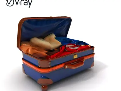 Realistic Travel Suitcase with Clothes Model Pack Low-poly 3D model