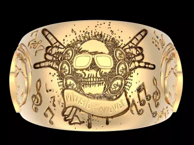Music forever skull ring silver gold printable jewelry 3D model 3D print model