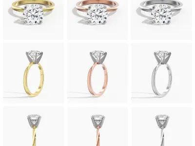 Four-Prong Petite Comfort Fit Solitaire Engagement Ring 0023 3D print model