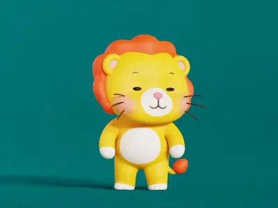 Lion Character Cartoon Chibi Kawaii Rigged Animated Low-poly 3D model