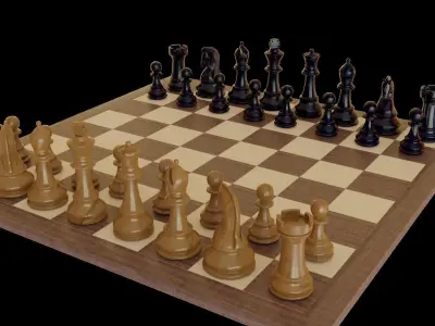  Chess set wooden 3D model