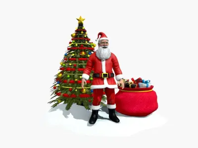Santa Claus Christmas Tree And Gifts Low-poly 3D model
