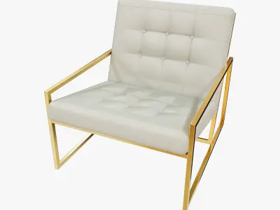 Modern Luxury Chair - Gold Metal and White Leather 3D model