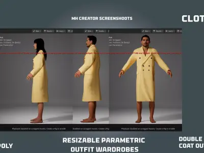 double breasted COAT - clothyfic outfit Low-poly 3D model