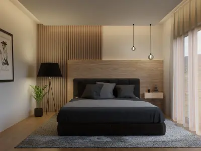 Minimalist bedroom with industrial style decorations Free 3D model