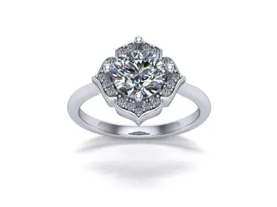 Round Diamond Ring with Custom Halo Engagement Ring  3D print model