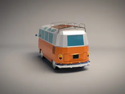 Low-Poly Cartoon VW Transporter Bus Low-poly 3D model
