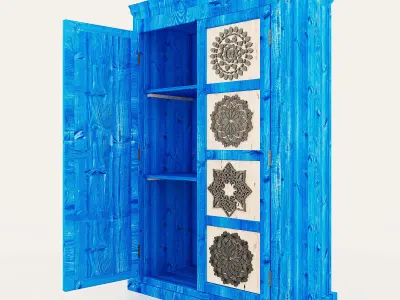 Wardrobe Mandala Blue Painted Wood Free 3D model