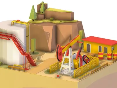 oil field extracting crude Low-poly 3D model