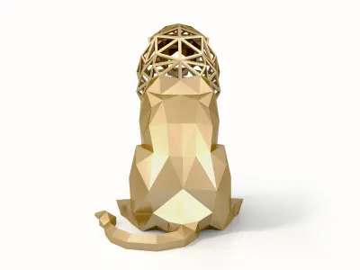 Low Poly Lion golden sculpture Low-poly 3D model