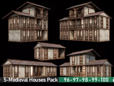 Medieval Houses Pack 96-97-98-99-100 - 4K Textures Game Ready Low-poly 3D model