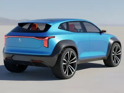 Futuristic Blue Electric SUV Concept Low-poly 3D model