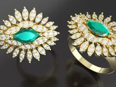 Marquise Emerald Diamond Ring 3D print model