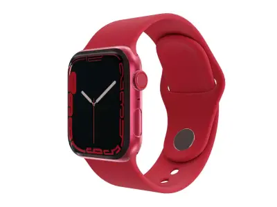 Apple Watch 7 - Red Aluminium Case with Sport Band Low-poly 3D model
