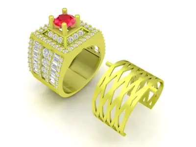 Luxury Square Ruby and Diamond Statement Ring for Men 3995 3D print model