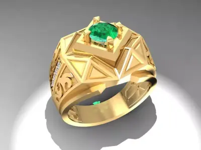 Luxury Geometric Emerald Men Ring 3D Model 1085 3D print model
