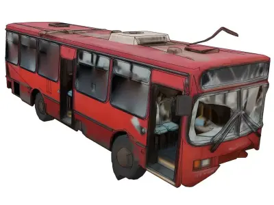 Abandoned bus in ruins 3D model