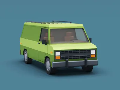 Stylized Cartoon Cargo Van 80s Low-poly 3D model