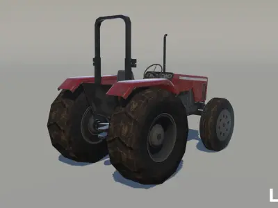 Tractor with accessories  Low-poly 3D model