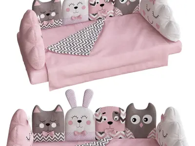 Kids bed with toy 3d model Low-poly 3D model