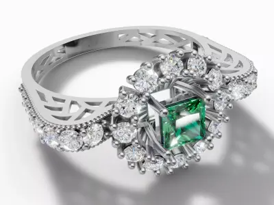 Princess Starburst Cluster Gem Ring stl 3dm  3D print model