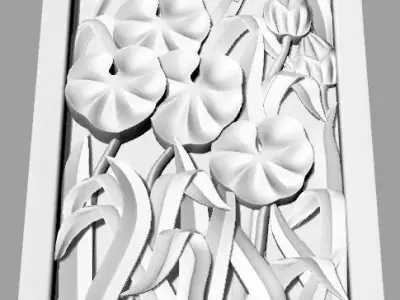Panel 2 flowers in frame 3D model
