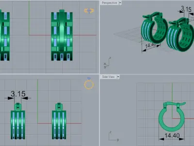 White Gold and Diamond Hoop STL earring  je0052 3D print model