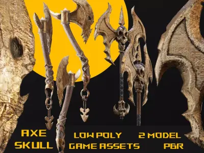Axe skull collection-game assets Low-poly 3D model