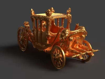 Chinese ancient golden  carriage   Low-poly 3D model